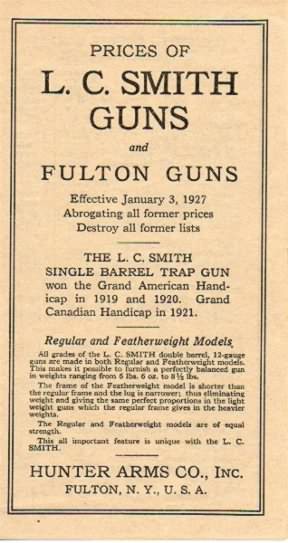 L C Smith 1927 gun price list