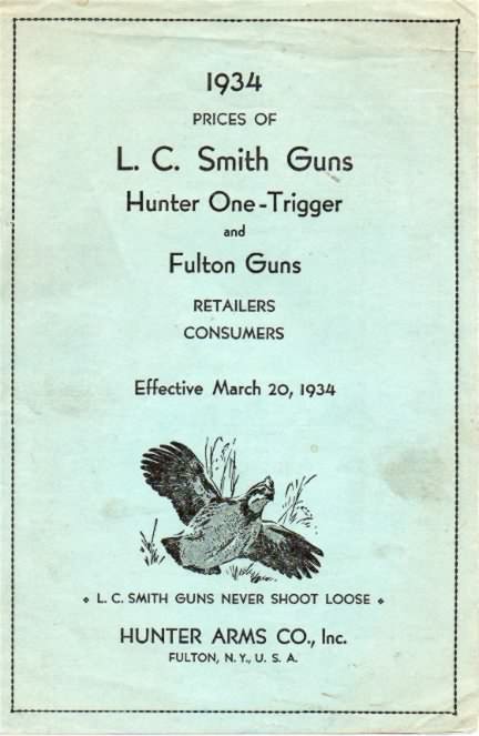 L C Smith 1934 gun price list