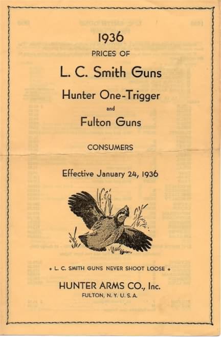 L C Smith 1936 gun price list