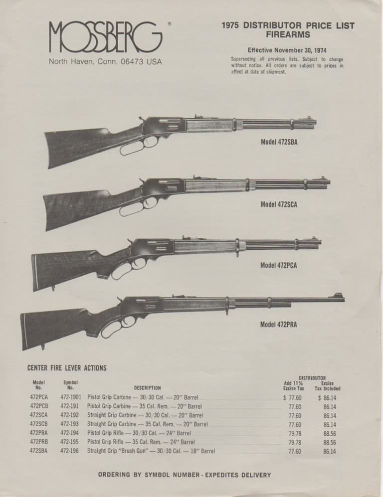 Mossberg gun price list 1974