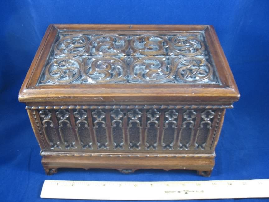 gothic carved mahogany chest