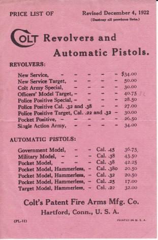Colt price list 1922