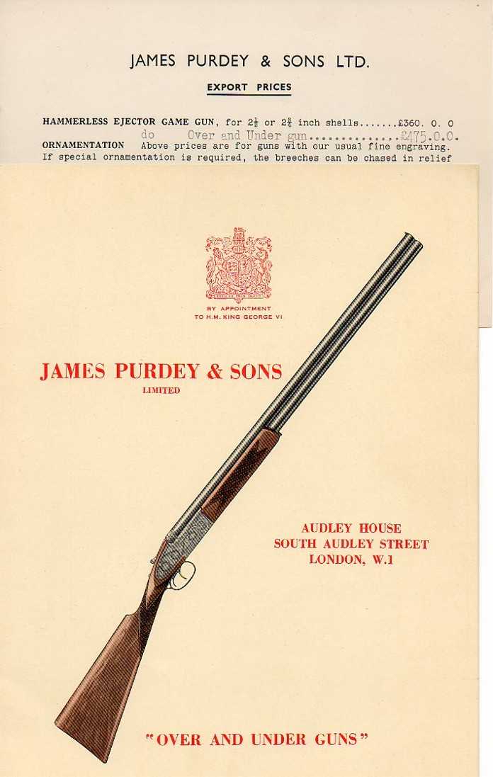 Purdey 1950's gun brochure