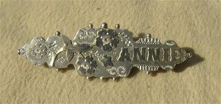Victorian silver name brooch