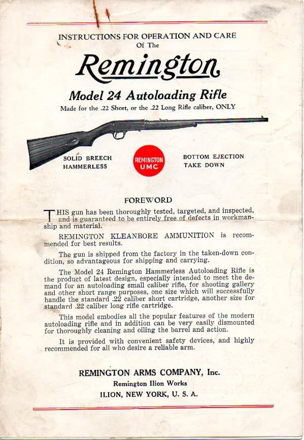 Remington Model 24 instructions